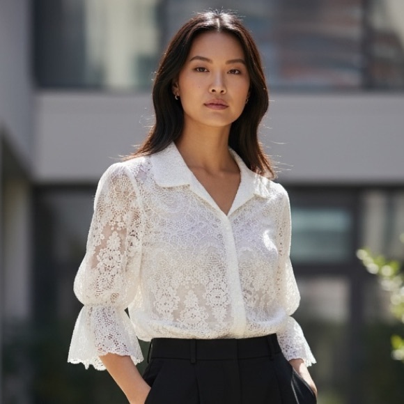 Victor Costa Tops - Victor Costa Neiman Marcus White Lace Romantic Blouse Vintage Cottagecore Top 12